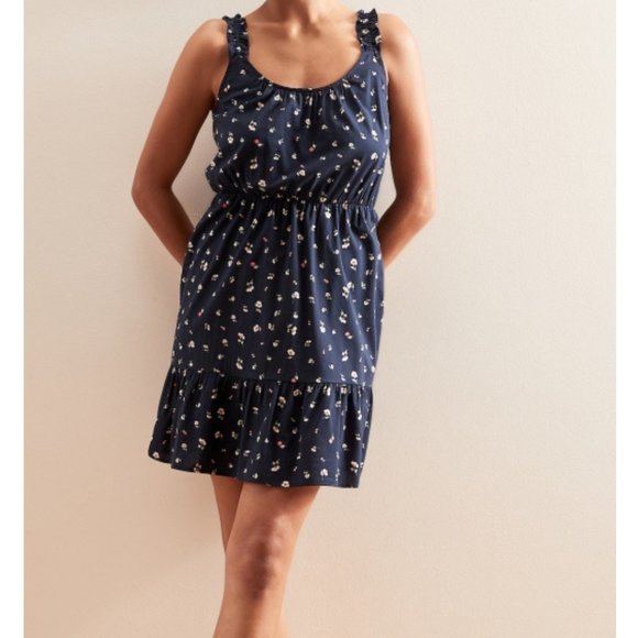 ❤️Sale Banana Republic Ruffle Fit and Flare Dress in Navy - Picture 9 of 9